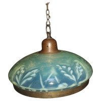 Arts & Crafts vaseline glass ceiling light with brass rim c.1900