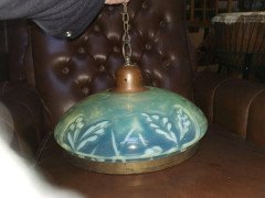 Arts & Crafts vaseline glass ceiling light with brass rim c.1900 - Thumbnail 5