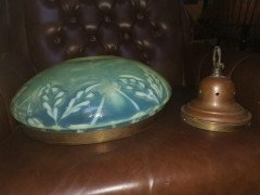 Arts & Crafts vaseline glass ceiling light with brass rim c.1900 - Thumbnail 11