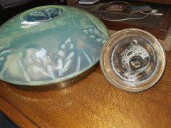 Arts & Crafts vaseline glass ceiling light with brass rim c.1900 - Thumbnail 12