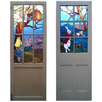 Alice in Wonderland, a Five Piece Suite of Stained & Leaded Glass Doors