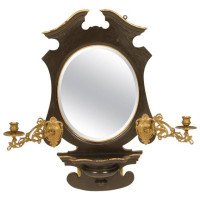 Aesthetic Movement Ebonised and Gilt Mirror with Brass Candle Sconces - Thumbnail 1