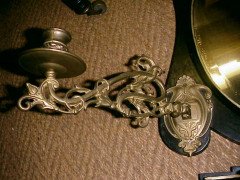 Aesthetic Movement Ebonised and Gilt Mirror with Brass Candle Sconces - Thumbnail 4