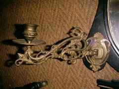 Aesthetic Movement Ebonised and Gilt Mirror with Brass Candle Sconces - Thumbnail 5