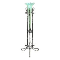Arts & Crafts Glass & Wrought Iron Floor Vase on Stand