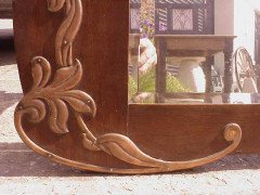 Arts & Crafts Shaped Oak Bevelled Mirror with Stylised Floral Copper Details - Thumbnail 3