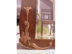 Arts & Crafts Shaped Oak Bevelled Mirror with Stylised Floral Copper Details - Thumbnail 4