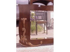Arts & Crafts Shaped Oak Bevelled Mirror with Stylised Floral Copper Details - Thumbnail 5