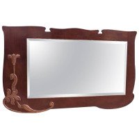 Arts & Crafts Shaped Oak Bevelled Mirror with Stylised Floral Copper Details - Thumbnail 1