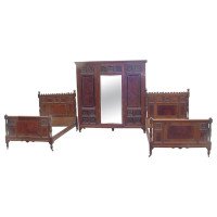 Bruce Talbert for Gillow & Co., Walnut Amboyna Ebonised Gilt Bedroom Suite