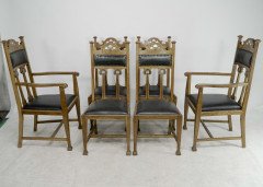 Set of Six Arts & Crafts Chairs with Stylised Floral Inlays Using Pewter Ebony - Thumbnail 3