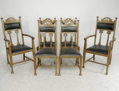 Set of Six Arts & Crafts Chairs with Stylized Floral Inlays Using Pewter Ebony - Thumbnail 2