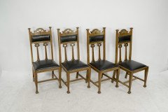 Set of Six Arts & Crafts Chairs with Stylized Floral Inlays Using Pewter Ebony - Thumbnail 5