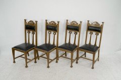 Set of Six Arts & Crafts Chairs with Stylized Floral Inlays Using Pewter Ebony - Thumbnail 6