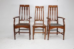Two Glasgow-Style Arts & Crafts Oak Armchairs & Single Matching Dining Chair - Thumbnail 2
