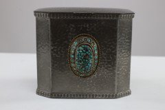 W. A. Perry, Arts & Crafts Hand Hammered Pewter Box with Oval Turquoise Jewel - Thumbnail 8