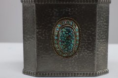 W. A. Perry, Arts & Crafts Hand Hammered Pewter Box with Oval Turquoise Jewel - Thumbnail 9