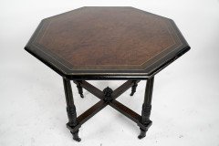 Gillows, attributed. Aesthetic Movement Ebonized Mahogany Centre Table with Amboyna Top - Thumbnail 2
