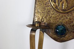 Margaret Gilmour Arts & Crafts Brass Wall Sconce with Stylised Floral Decoration - Thumbnail 13