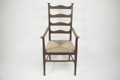 Liberty & Co., Style of C. F. A. Voysey. A Pair of Oak Rush Seat Ladderback Armchairs - Thumbnail 2
