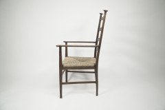 Liberty & Co., Style of C. F. A. Voysey. A Pair of Oak Rush Seat Ladderback Armchairs - Thumbnail 17
