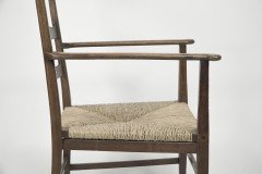 Liberty & Co., Style of C. F. A. Voysey. A Pair of Oak Rush Seat Ladderback Armchairs - Thumbnail 18