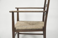 Liberty & Co., Style of C. F. A. Voysey. A Pair of Oak Rush Seat Ladderback Armchairs - Thumbnail 21