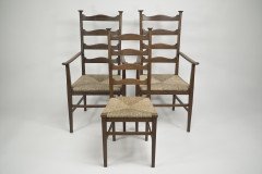 Liberty & Co., Style of C. F. A. Voysey. A Pair of Oak Rush Seat Ladderback Armchairs - Thumbnail 24