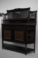 Aesthetic Movement Part Ebonised Side Cabinet with Carved & Gilt Sunflower Florets - Thumbnail 2