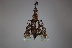 An Impressive Arts & Crafts Copper Chandelier with Original Vaseline Shades - Thumbnail 4