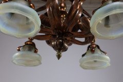 An Impressive Arts & Crafts Copper Chandelier with Original Vaseline Shades - Thumbnail 12