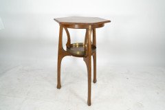 Gustave Serrurier-Bovy Style, Oak Secessionist Side Table with Hexagonal Top - Thumbnail 2