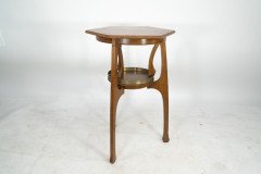Gustave Serrurier-Bovy Style, Oak Secessionist Side Table with Hexagonal Top - Thumbnail 3