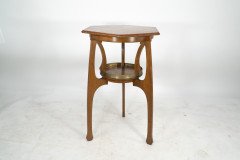 Gustave Serrurier-Bovy Style, Oak Secessionist Side Table with Hexagonal Top - Thumbnail 4