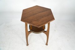 Gustave Serrurier-Bovy Style, Oak Secessionist Side Table with Hexagonal Top - Thumbnail 6