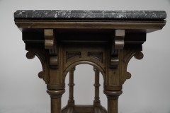 Charles Bevan, attributed. A Gothic Revival Oak Library or Sofa Table with Marble Top - Thumbnail 3