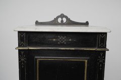 Heal & Son Aesthetic Movement Ebonised & Gilt Bedside Cupboard With Marble Top - Thumbnail 8