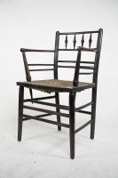 William Morris, an Arts & Crafts Ebonised Rush Seat Sussex Armchair - Thumbnail 3