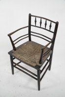 William Morris, an Arts & Crafts Ebonised Rush Seat Sussex Armchair - Thumbnail 4