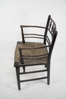 William Morris, an Arts & Crafts Ebonised Rush Seat Sussex Armchair - Thumbnail 5