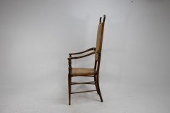 J. S. Henry Arts & Craft Walnut Armchair with Period Stylised Floral Fabric - Thumbnail 2