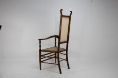 J. S. Henry Arts & Craft Walnut Armchair with Period Stylised Floral Fabric - Thumbnail 3