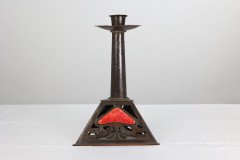 C. F. A. Voysey Attributed, Arts & Crafts Copper & Enamel Candlestick by Richard Rathbone - Thumbnail 2