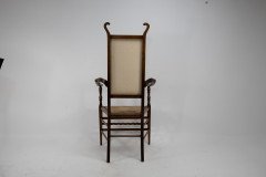 J. S. Henry Arts & Craft Walnut Armchair with Period Stylised Floral Fabric - Thumbnail 4