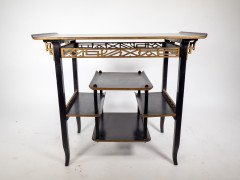 Heal's. An Anglo-Japanese Ebonised Side Table with Gilt Fretwork & Flaring Ends - Thumbnail 2
