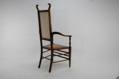 J. S. Henry Arts & Craft Walnut Armchair with Period Stylised Floral Fabric - Thumbnail 5