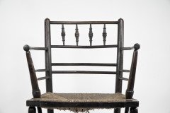 William Morris, an Arts & Crafts Ebonised Rush Seat Sussex Armchair - Thumbnail 14