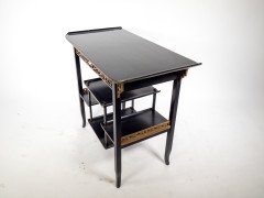 Heal's. An Anglo-Japanese Ebonised Side Table with Gilt Fretwork & Flaring Ends - Thumbnail 4