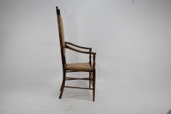 J. S. Henry Arts & Craft Walnut Armchair with Period Stylised Floral Fabric - Thumbnail 6