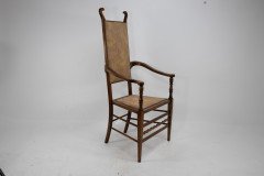 J. S. Henry Arts & Craft Walnut Armchair with Period Stylised Floral Fabric - Thumbnail 7
